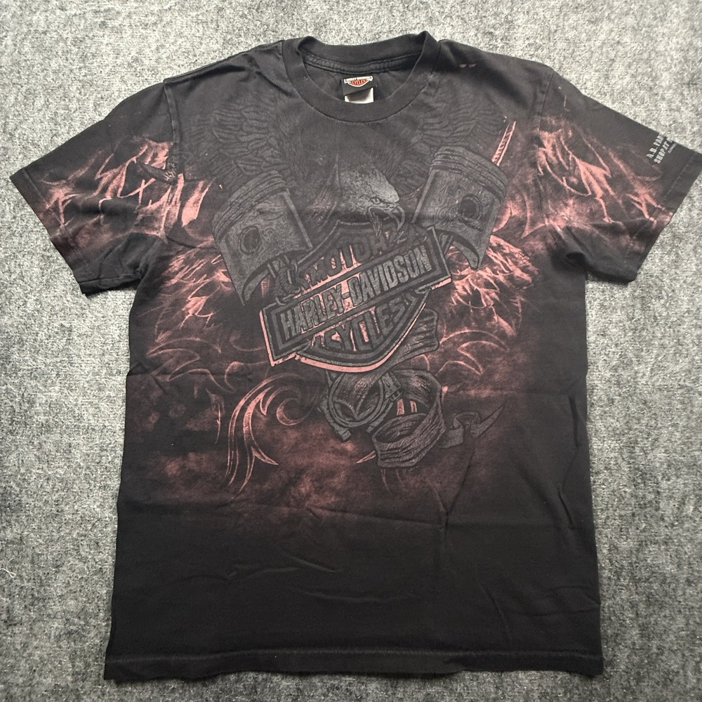Harley-Davidson T Shirt Mens Large Black Red Eagle Motorcycle AOP Graphic Tee